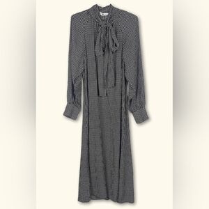 NWT Zara Black Long Sleeve Gingham Midi Dress Size Large